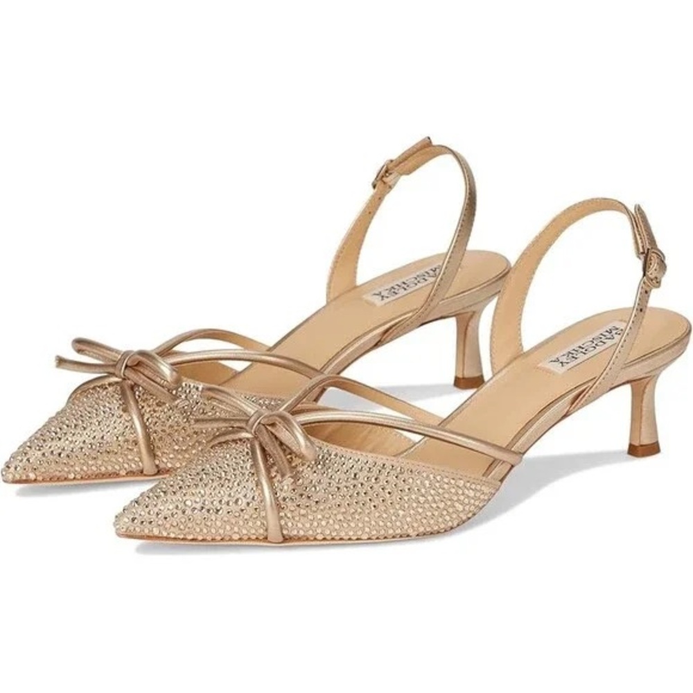 Badgley Mischka Gold Champagne Angelina Slingback Kitten Heels